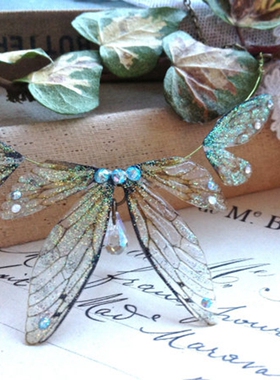 代购Leafman㊣ 手作奢华水晶镶嵌特别精致镭射梦幻精灵之翼项链