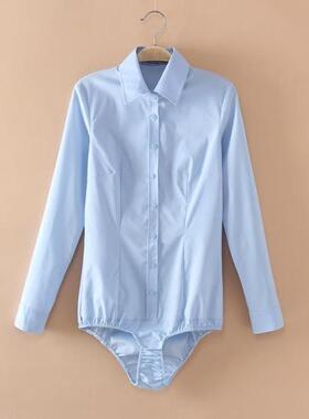 长袖连体衬衫女中袖女连裤衬衣长袖女职业工装弹力修身演出服加绒