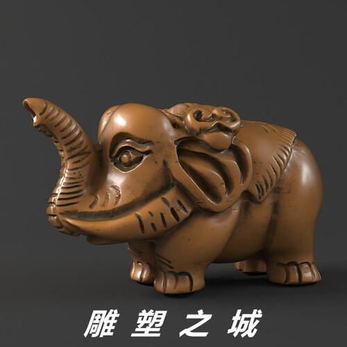 圆雕图 三维立体图 3D打印机模型 STL文件 大象雕塑 04