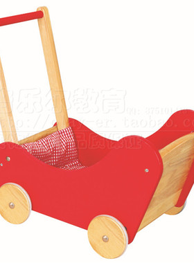 红色娃娃推车 外贸正品儿童过家家玩具车木质四轮学步车拖拉车