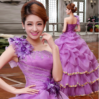 婚纱礼服女主持人单肩晚礼服长款 舞台演出服装 独唱蓬蓬裙演出服在类目 女装/女士精品, 婚纱/旗袍/礼服, 礼服/晚装中 - 来自Buy2taobao.com提供专业的淘宝代购服务