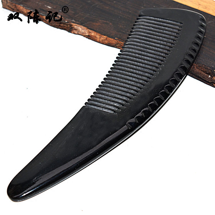 双陈记天然黑水牛角梳子加厚牛角梳圆齿生发梳尖柄自然梳手工角尖