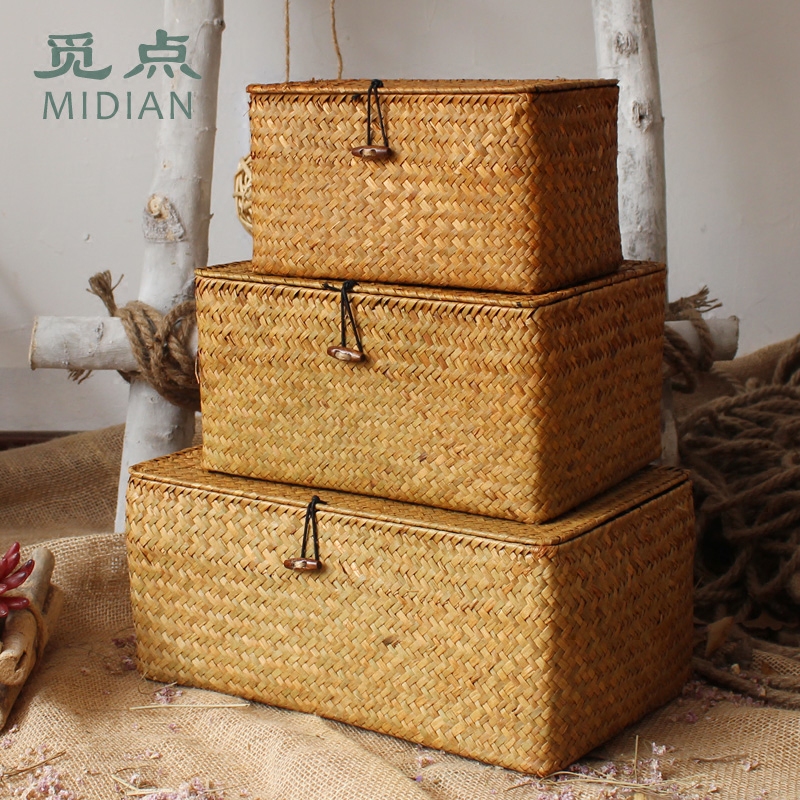 Straw Storage basket Cosmetics Dry Fruits storage box Clothing Debris Arrangement Storage box With cover desktop Storage basketsin the Storage consolidation , Home Storage appliances , Storage box , Storage box  category - from Buy2taobao.com to provide professional Taobao agent buy service