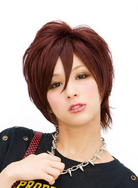 棕红色 高档时尚假发 棕色短款直发  高温丝假发 干练 短发