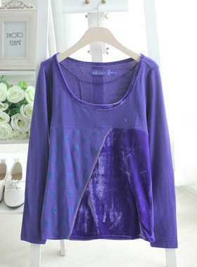 包邮天鹅绒女装秋新款长袖T恤女衫t-shirts打底衫上衣潮
