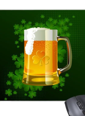啤酒四叶草黄色爱尔兰圣帕特里克节游戏防滑橡胶鼠标垫礼品