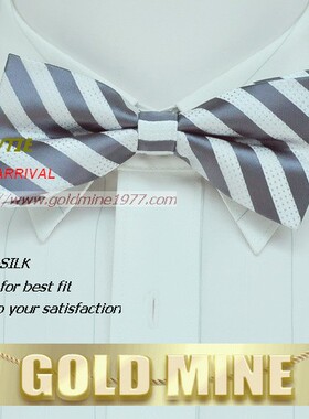 星曌●韩版时尚商务丝质领结/男士领花/灰色条纹/礼服领结LJ1192
