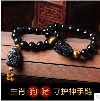 2026年天然彩虹眼黑曜石 狗猪本命佛阿弥陀佛手链招财