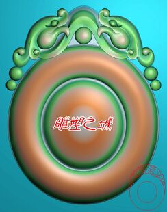 精雕图 灰度图 浮雕图 电脑雕刻图 双龙头福贝平安扣