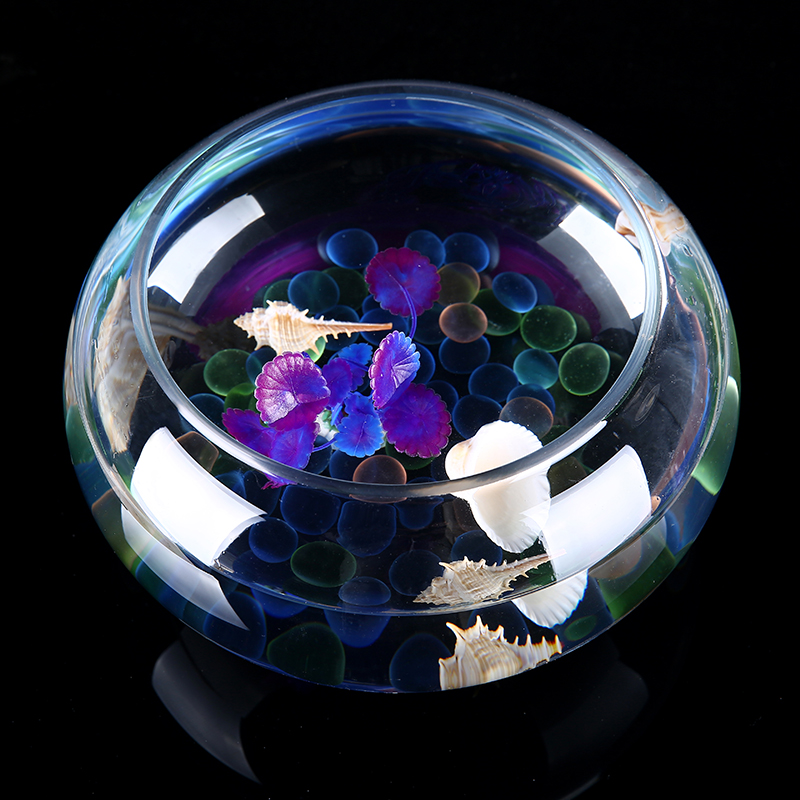 包邮加厚款圆形透明玻璃鱼缸乌龟缸大号鼓缸碗莲水培超白小鱼缸