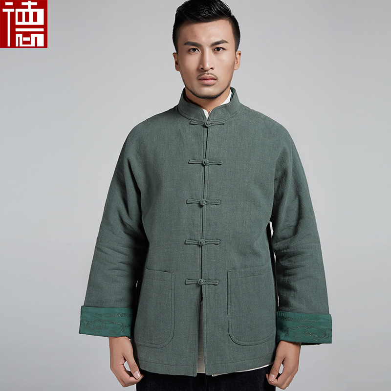 大隐 亚麻中式立领改良男士唐装棉袄中老年休闲上衣爷爷装外套