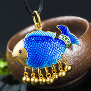 Very Thai carp ladies gold plated pendant in 925 Silver cloisonne blue burning wild fashion jewelry new