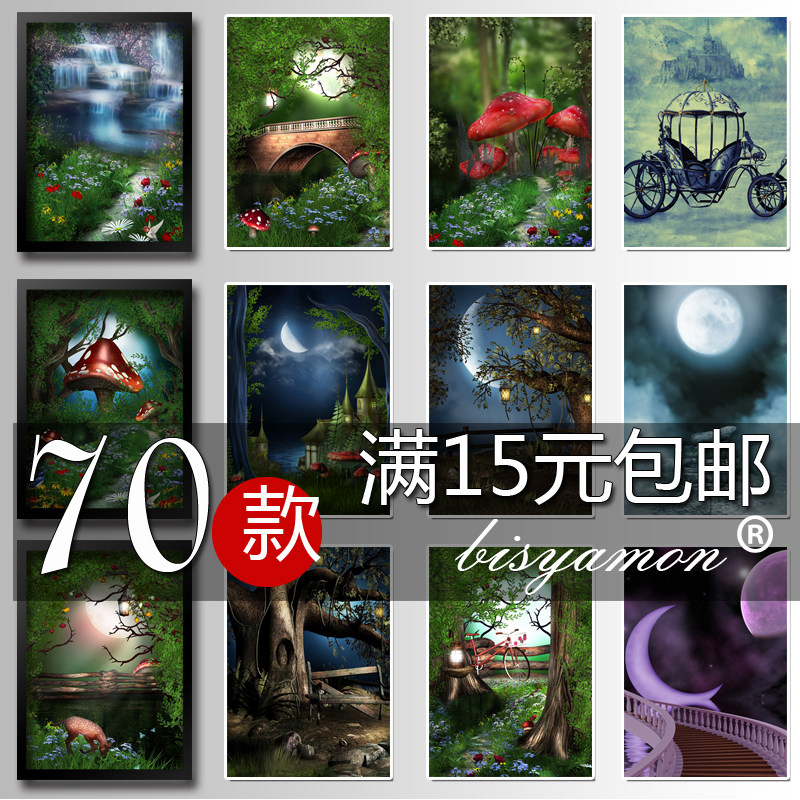 哥特式童话 森林风景海报 魔幻游戏cg场景装饰画相框壁纸贴画墙画