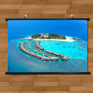 人间天堂马尔代夫双鱼岛海报挂轴画有框画世界名胜酒店卧室装饰画