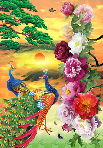 风景画 花开富贵 富贵牡丹装饰画墙画贴画客厅走廊大幅海报J1304B图片