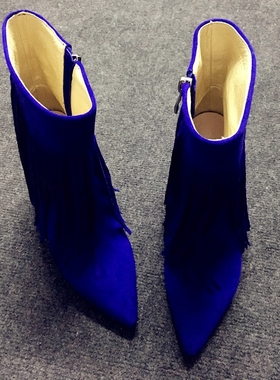 silla rulers 女靴 中筒靴 超高跟  尖头 流苏 蓝色 2018款