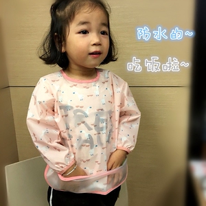 韩国新款婴幼儿童防水罩衣男女宝宝反穿衣长袖吃饭衣食饭兜口水兜