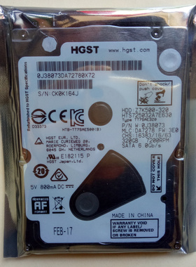 7MM单碟薄盘7200转32M HGST日立2.5寸320G笔记本电脑硬盘 SATA3