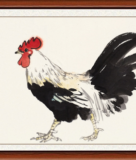 装饰画国画字画客厅书法花鸟画金鱼挂画卧室吴作人大吉雄鸡赠装裱