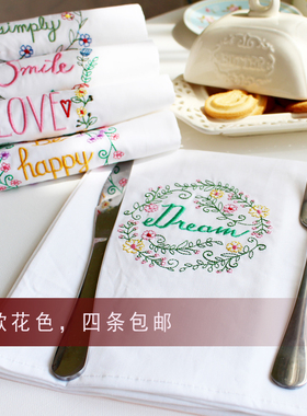 {四条包邮}外贸出口白色擦杯碗巾纯棉绣花餐巾布餐垫布艺酒店口布