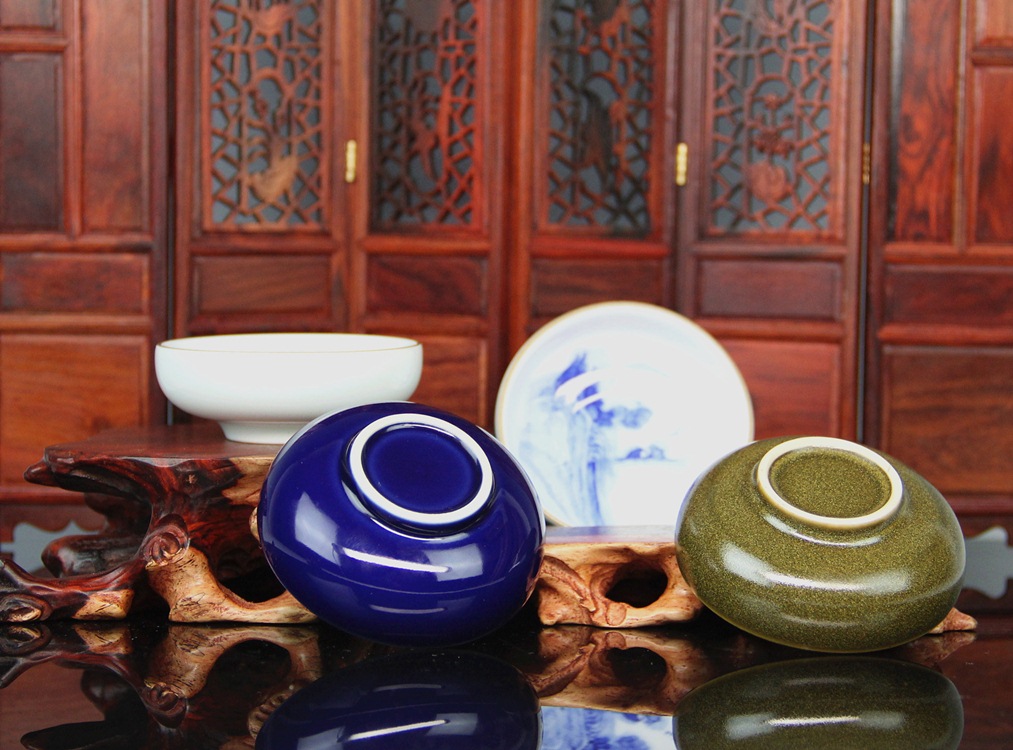 景德镇陶瓷-祭蓝釉-霁蓝釉-影青釉青花手绘青花山水茶杯-品茗茶具