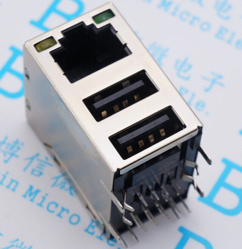 RJ45插座双层USB网络座带灯