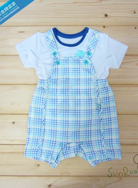 【三折】阳光鼠夏装男童T恤背带裤套装 宝宝上衣格子裤两件套送礼