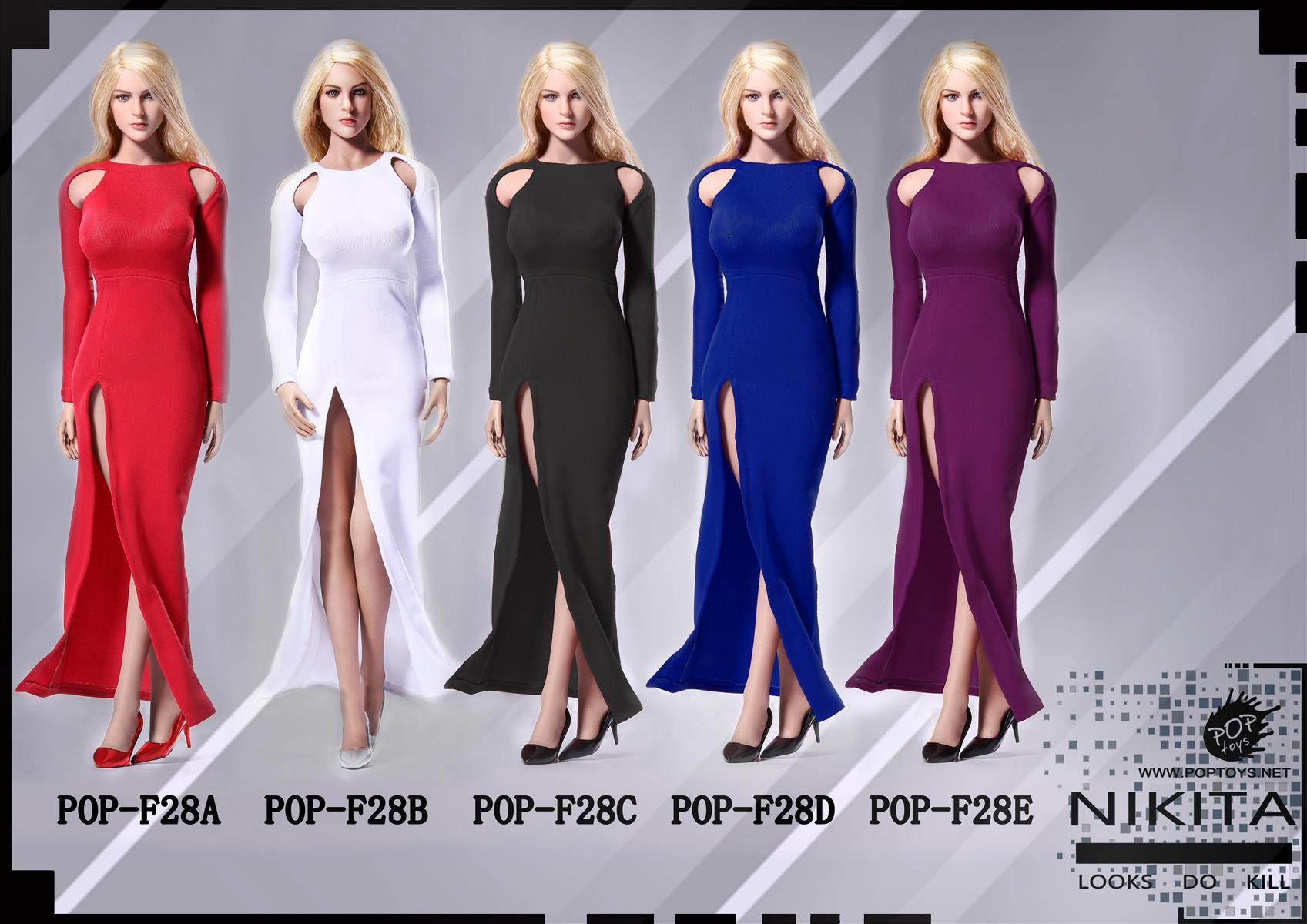 POPTOYS F28 1/6 尼基塔 女式露肩长裙 晚礼服套装 五款色 现货