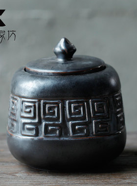 伍家坊 祥风长吉 回纹茶叶罐 陶瓷 石头纹 密封 红茶 茶叶罐
