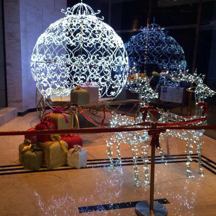 MY圣诞节装饰品大型场景圣诞树铁艺发光带LED灯鹿拉南瓜车雪橇车