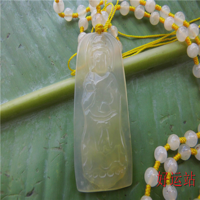 促销新款黄龙玉观音吊坠玉石挂件黄蜡石项链玉佩手工颈饰珠宝首饰