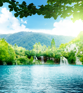 风景画山水画纸画现代装饰画瀑布墙画贴画客厅走廊大幅海报J831C