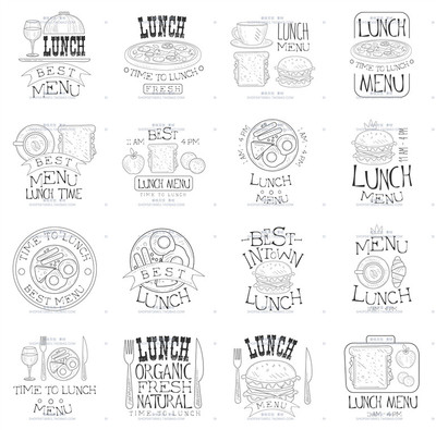 A3584矢量快餐食物披萨咖啡汉堡三明治logo菜单简笔画 AI设计素材