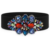 饰腰带潮 连衣裙装 韩国新款 女士百搭带水钻花朵腰带镶嵌宽腰封时尚