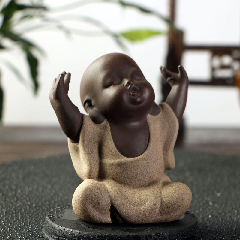 中迪 可爱佛小和尚茶宠功夫紫砂摆件 手工茶玩茶具配件精美摆件