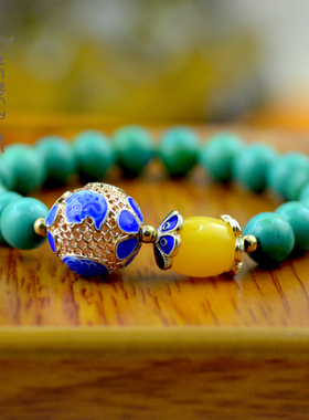 绿松石手链女款佛珠配蜜蜡民族风