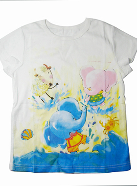 乐天BABY*4-5岁女童白色印花全棉短袖T恤上衣