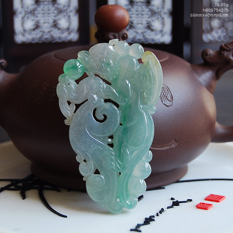 赔钱甩直播特价 古韵流芳 翡翠玉器A货老坑飘绿龙凤呈祥挂坠吊坠