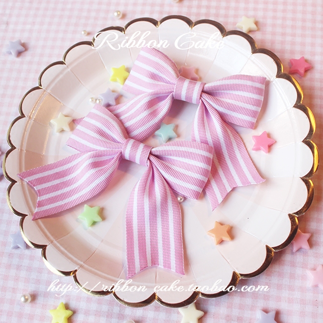 日系超萌自制夏软妹粉白海军风厚实织带蝴蝶结发夹对夹头饰lolita