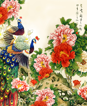 风景画 花开富贵 富贵牡丹装饰画墙画贴画客厅走廊大幅海报J1306C图片