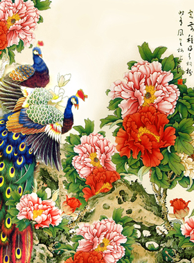 风景画 花开富贵 富贵牡丹装饰画墙画贴画客厅走廊大幅海报J1306C