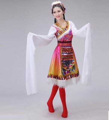 2019新款藏族舞蹈演出服装 水袖服装女表演服饰成人舞台服饰包邮