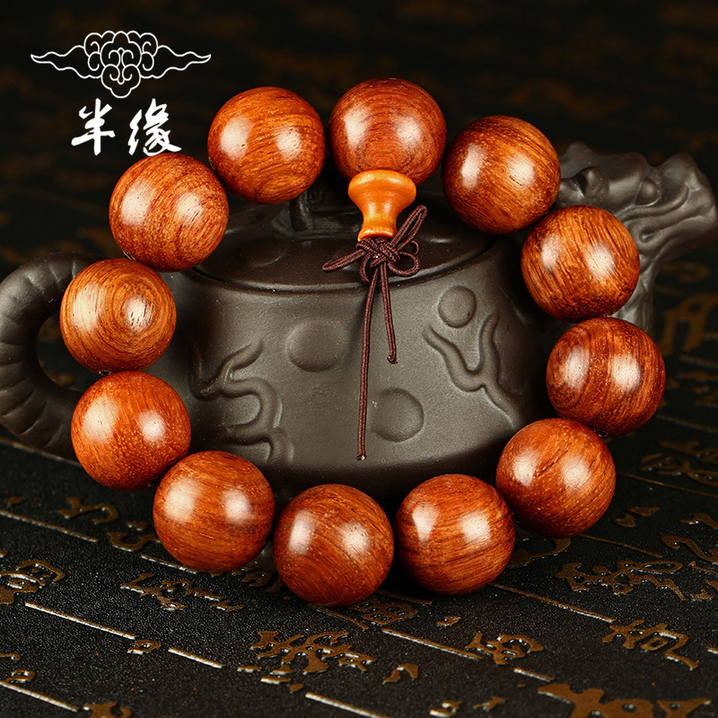 黄花梨手串正宗缅甸花梨木佛珠高密拆房老料顺纹云纹大果紫檀念珠