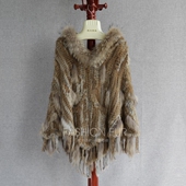 2025款 套头皮草披风兔毛外套 外贸品质野兔毛貉子毛连帽斗篷披肩