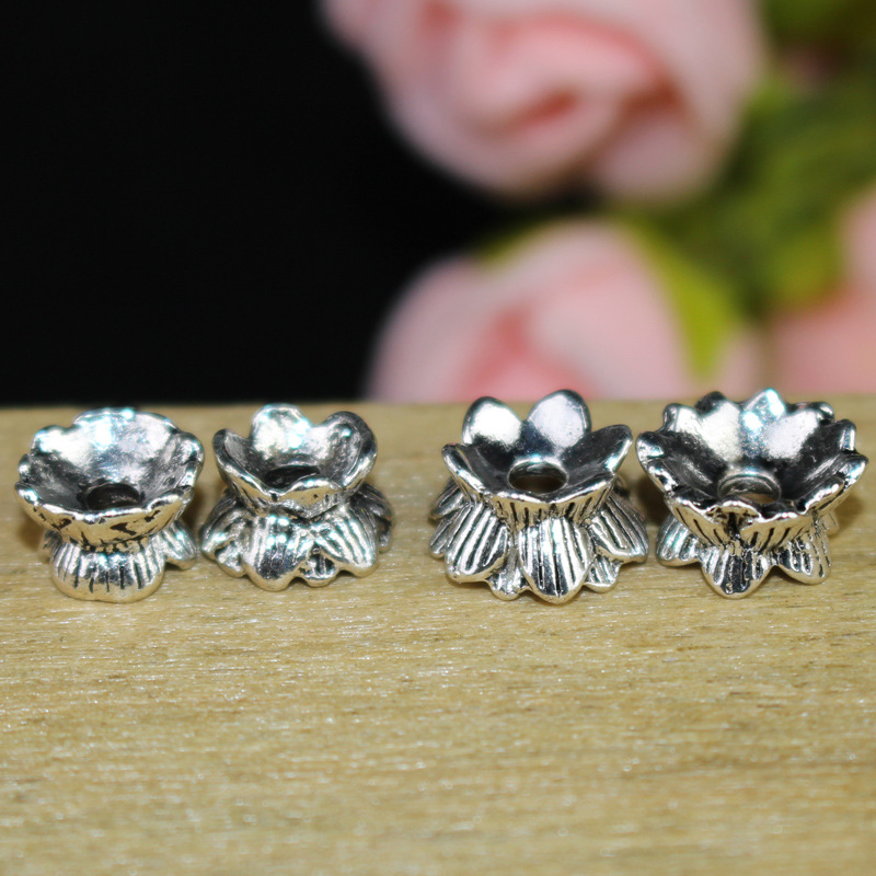 藏银莲花花托件 DIY合金饰品星月菩提配件 双面莲花托