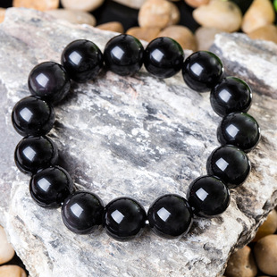 纯黑黑曜石手链乌金黑晶石男女款手串单圈珠手饰品便宜