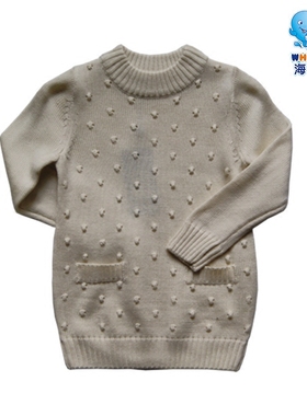 清仓特卖海威迩童装秋冬女童中大童加长圆领线衣套头毛衣167556