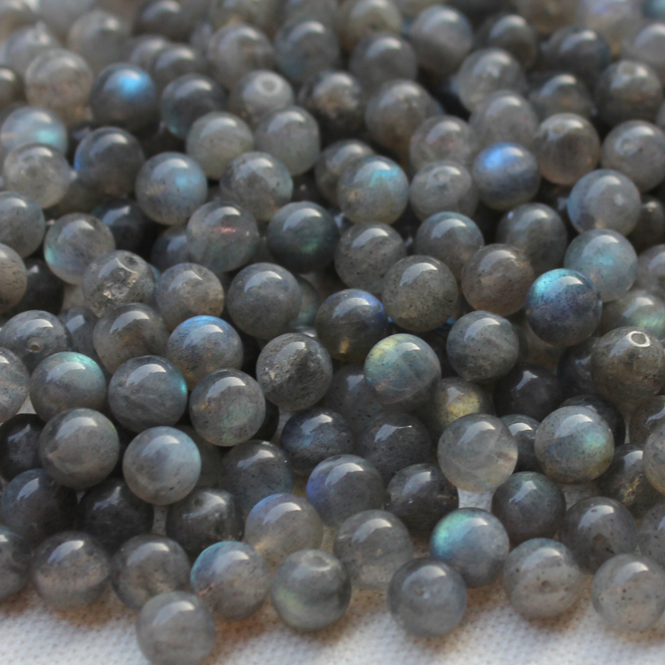 diy配件材料 天然冰种蓝灰月光石散珠 拉长石单珠圆珠 女款手链