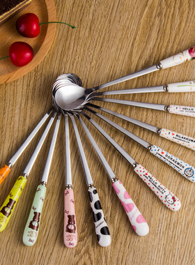 Kitty卡通韩版精品不锈钢长柄勺子冰激凌勺咖啡勺创意搅拌勺冰勺