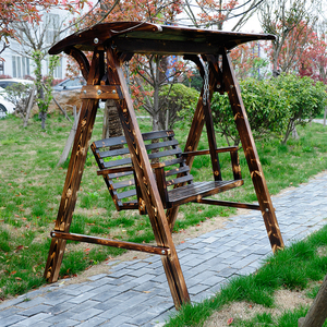 秀天堂木业包邮实木双人秋千休闲带棚户外摇椅碳化防腐木儿童吊椅